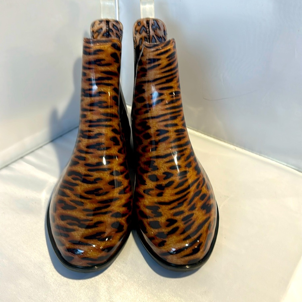 SO Lizard Women's Leopard Rain Boots, brown, Size 10